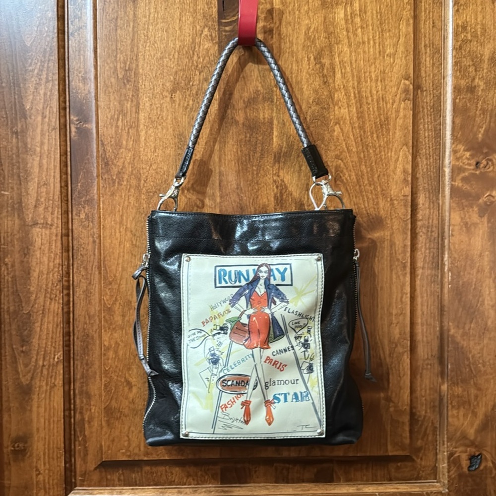 Brighton Leather Tote Crossbody Bag Runway Glamour Star Lined Pockets Charm Zip